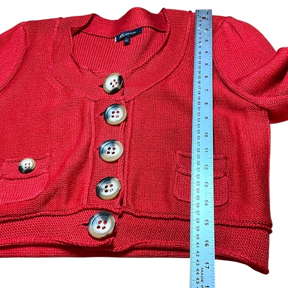 ANNE KLEIN Cotton / Silk Blend Button Front Cropped Cardigan Coral Red US Sz L - Picture 7 of 9